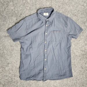 Marine Layer SS Stretch Selvadge Shirt Men L India Ink Blue Short Sleeve Button